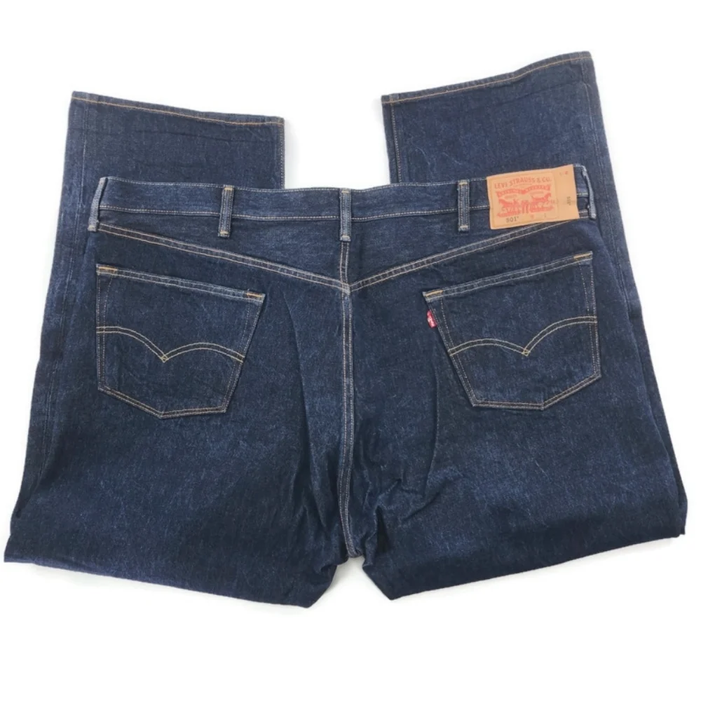 Levis 501 Dark Blue 100% Cotton Button Fly Denim Jeans 48 X 30 - Picture 3 of 9